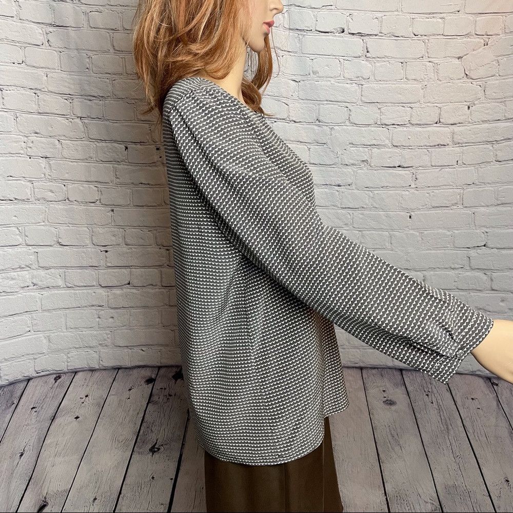 Joie Joie Charcoal & White Long Sleeve Silk Blouse Size M Size M / US 6-8 / IT 42-44 - 3 Thumbnail