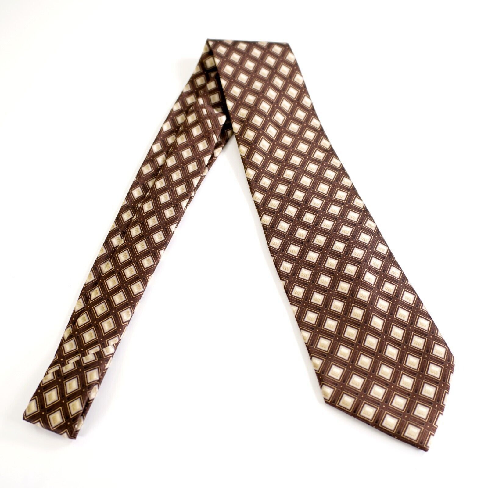 Stafford Stafford Brown Geometric Print Silk Tie Size ONE SIZE - 7 Thumbnail
