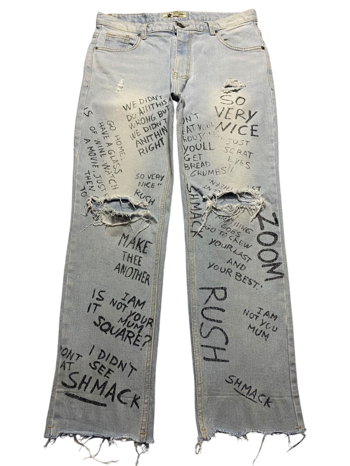 Japanese Brand Customised vintage jeans hand written slogan paint splatter Size US 31 - 1 Thumbnail