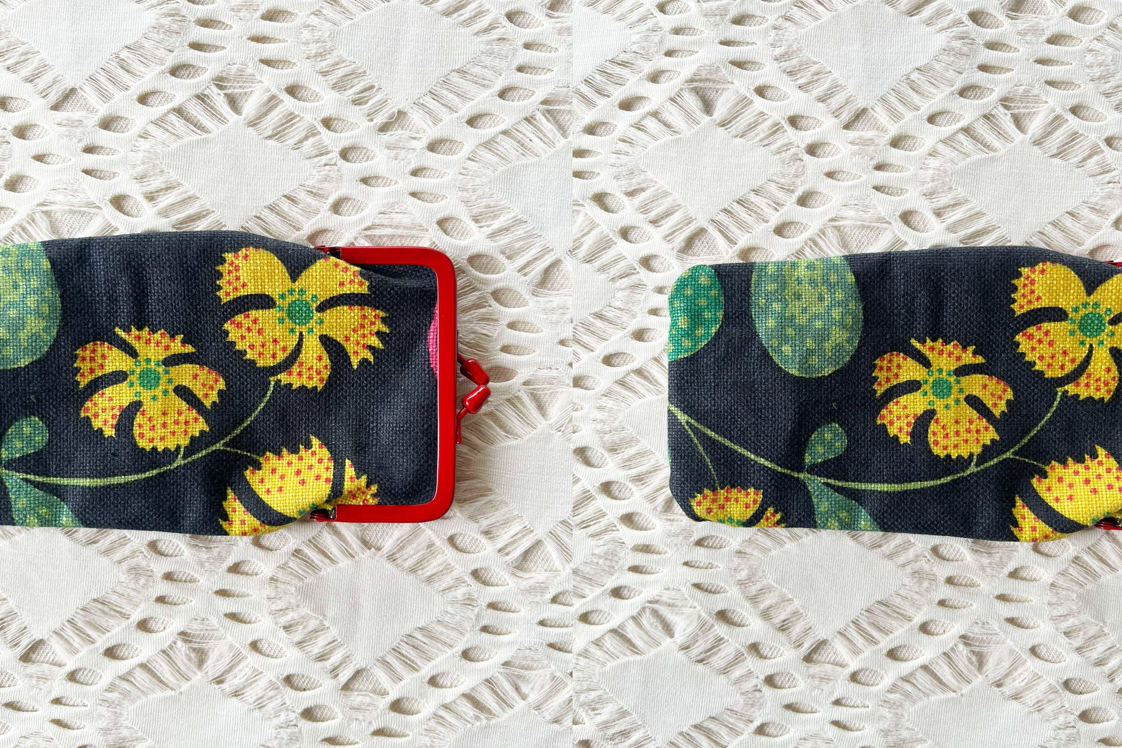 Vintage Black yellow green FLORALS printed, RED frame glasses case Size ONE SIZE - 7 Thumbnail