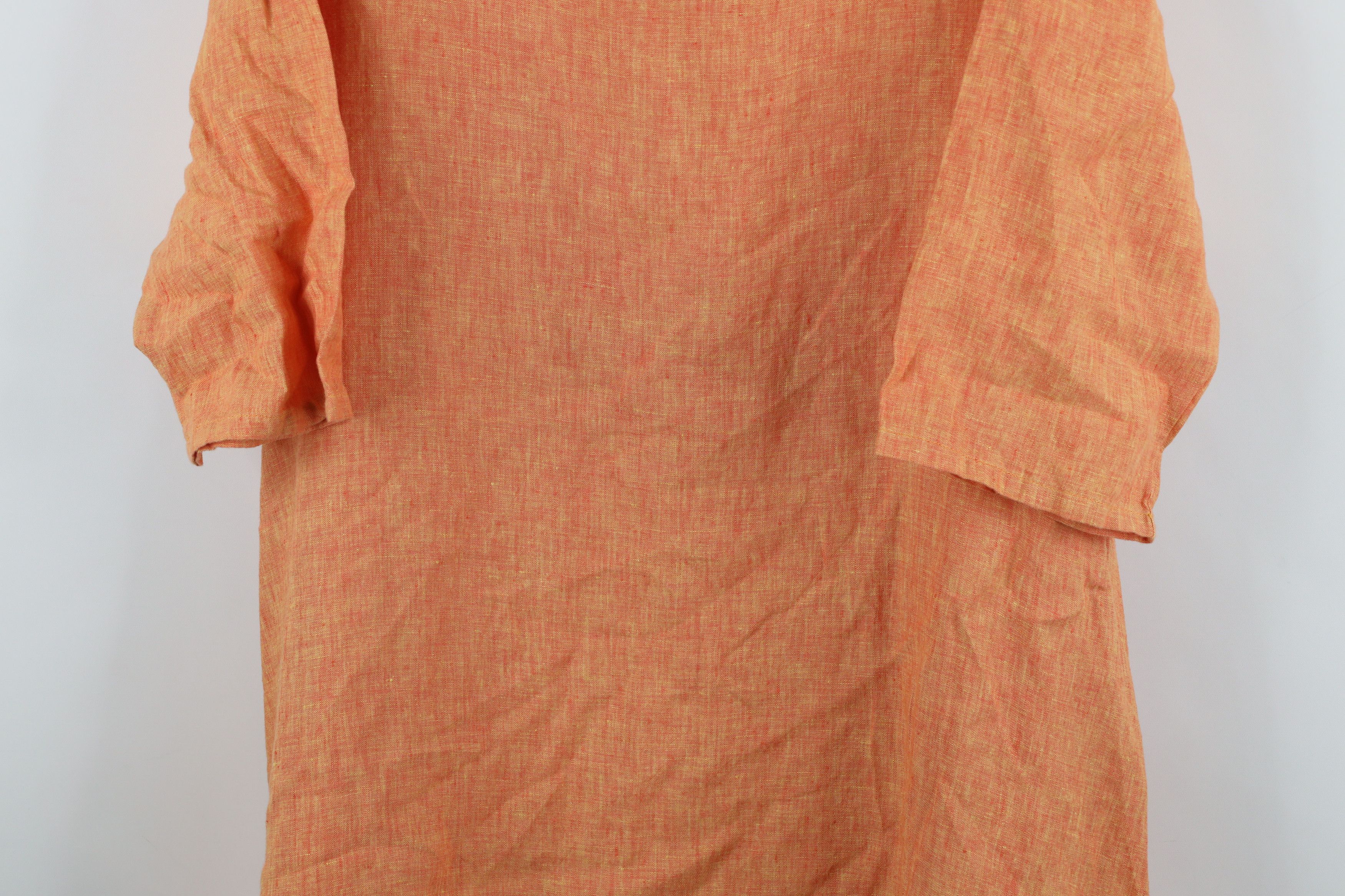 Bryn Walker × Vintage Bryn Walker Lagenlook Linen Pocket Tunic Shirt Orange USA Size L / US 10 / IT 46 - 3 Thumbnail