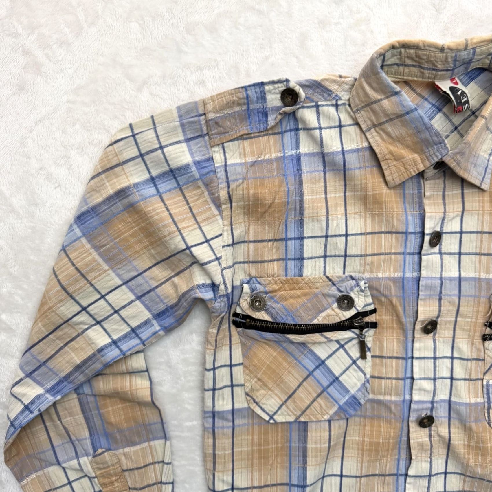 Diesel Diesel Shirt Womens Small Beige Blue Plaid Button-Up Zipper Pockets Attitude Graphic Size S / US 4 / IT 40 - 5 Thumbnail