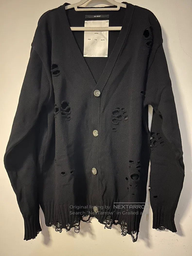 Song For The Mute SONG FOR THE MUTE Black wool cardigan with holes Size US M / EU 48-50 / 2 - 1 Thumbnail