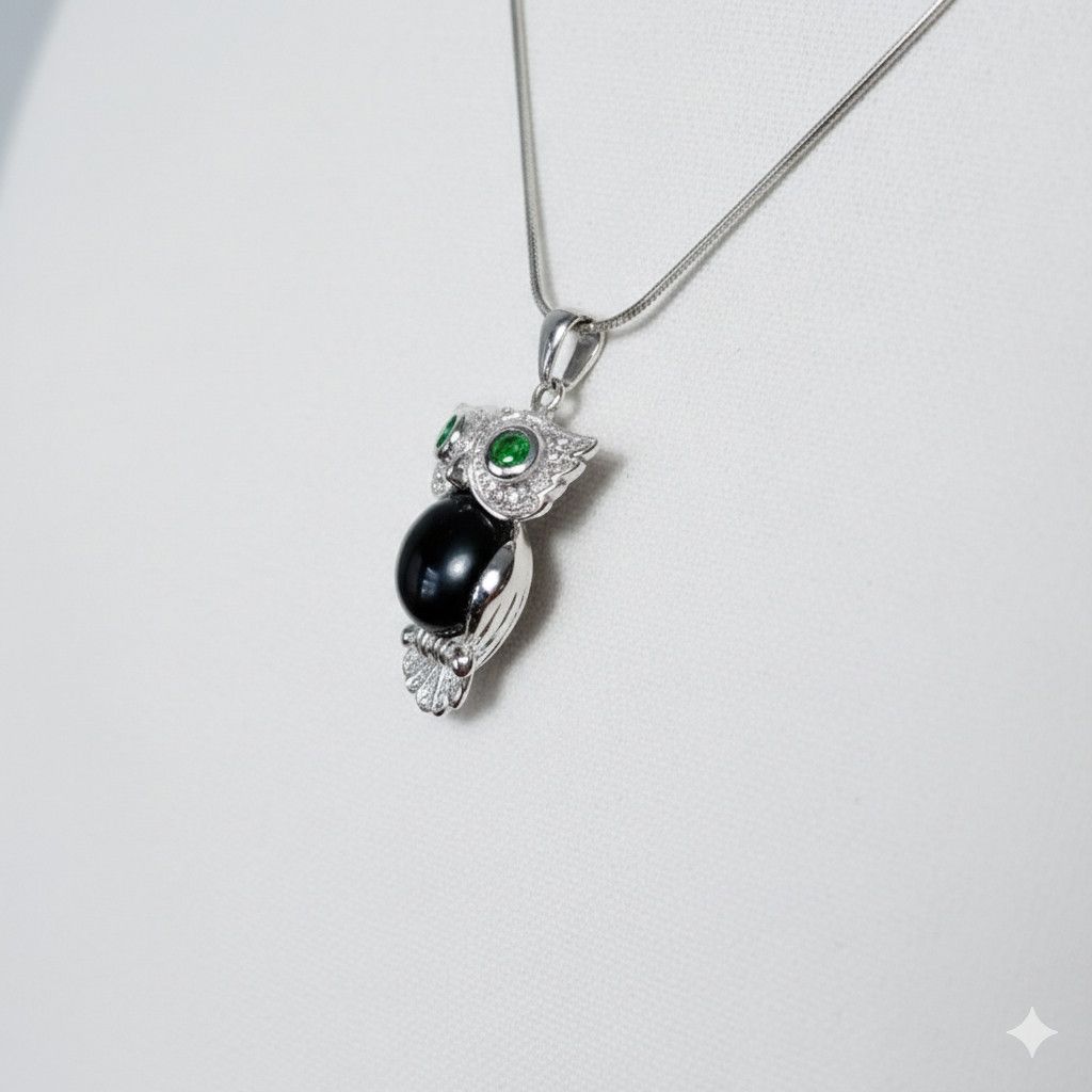 Other Owl Charm 925 Sterling Silver CAH Rhodium Plated Black Onyx Size ONE SIZE - 4 Thumbnail
