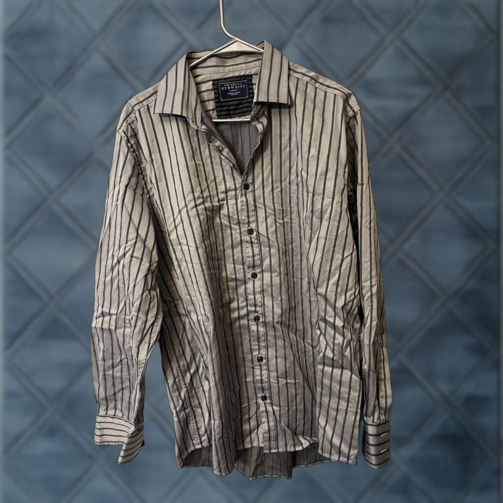 Charles Tyrwhitt Charles Tyrwhitt Shirt Mens Large Black Gray Striped Button Down Long Sleeve Size US L / EU 52-54 / 3 - 1 Thumbnail