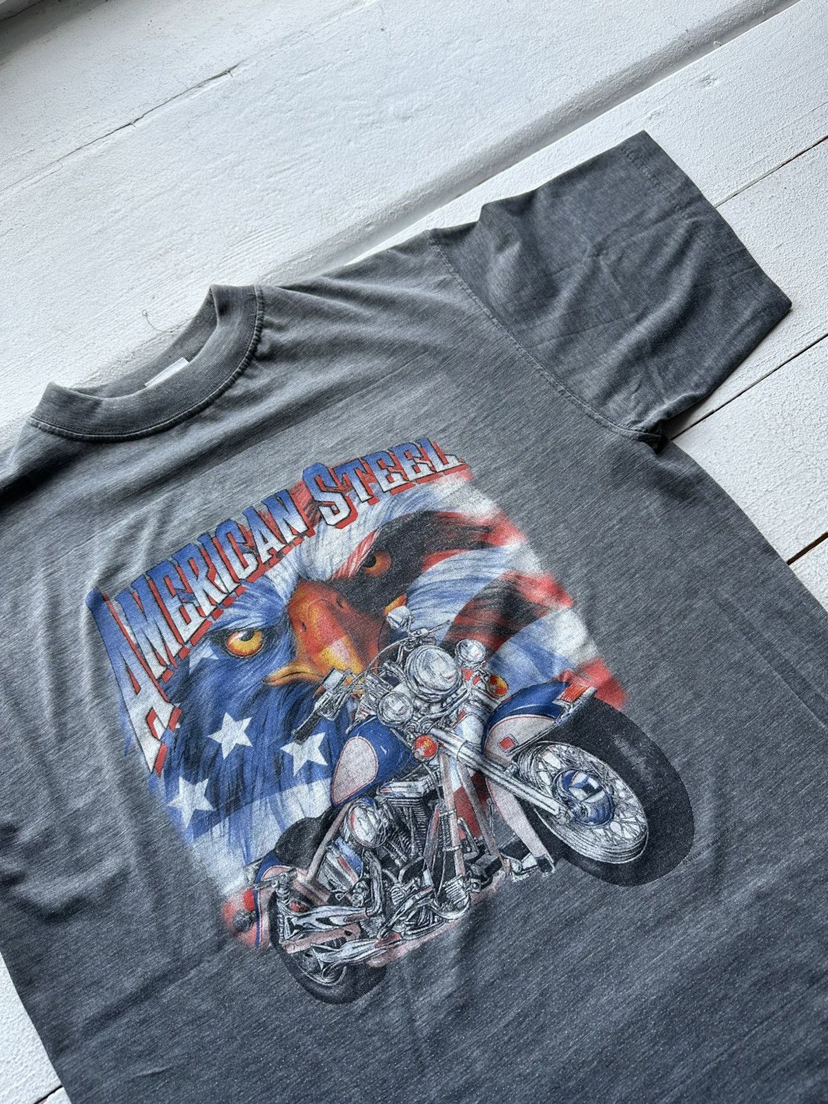 Vintage 🚨VNTG AMERICAN STEEL RARE BIG LOGO FADED HARLEY STYLE Size US M / EU 48-50 / 2 - 3 Thumbnail