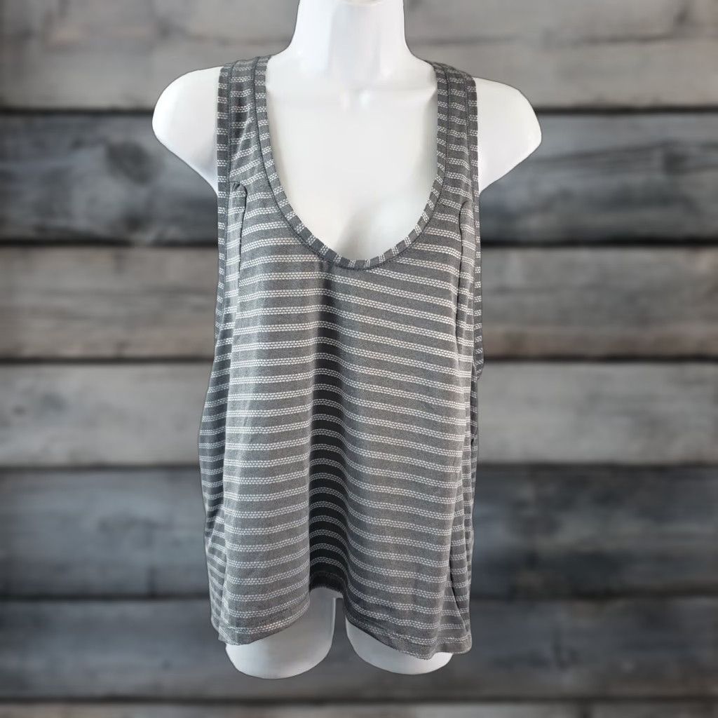 Vintage Zyia Womens Nimbus Split Back Tank XL Gray Striped Scoop Neck Shirt Tank Ladies Casual Skinny Basic Size XL / US 12-14 / IT 48-50 - 1 Thumbnail