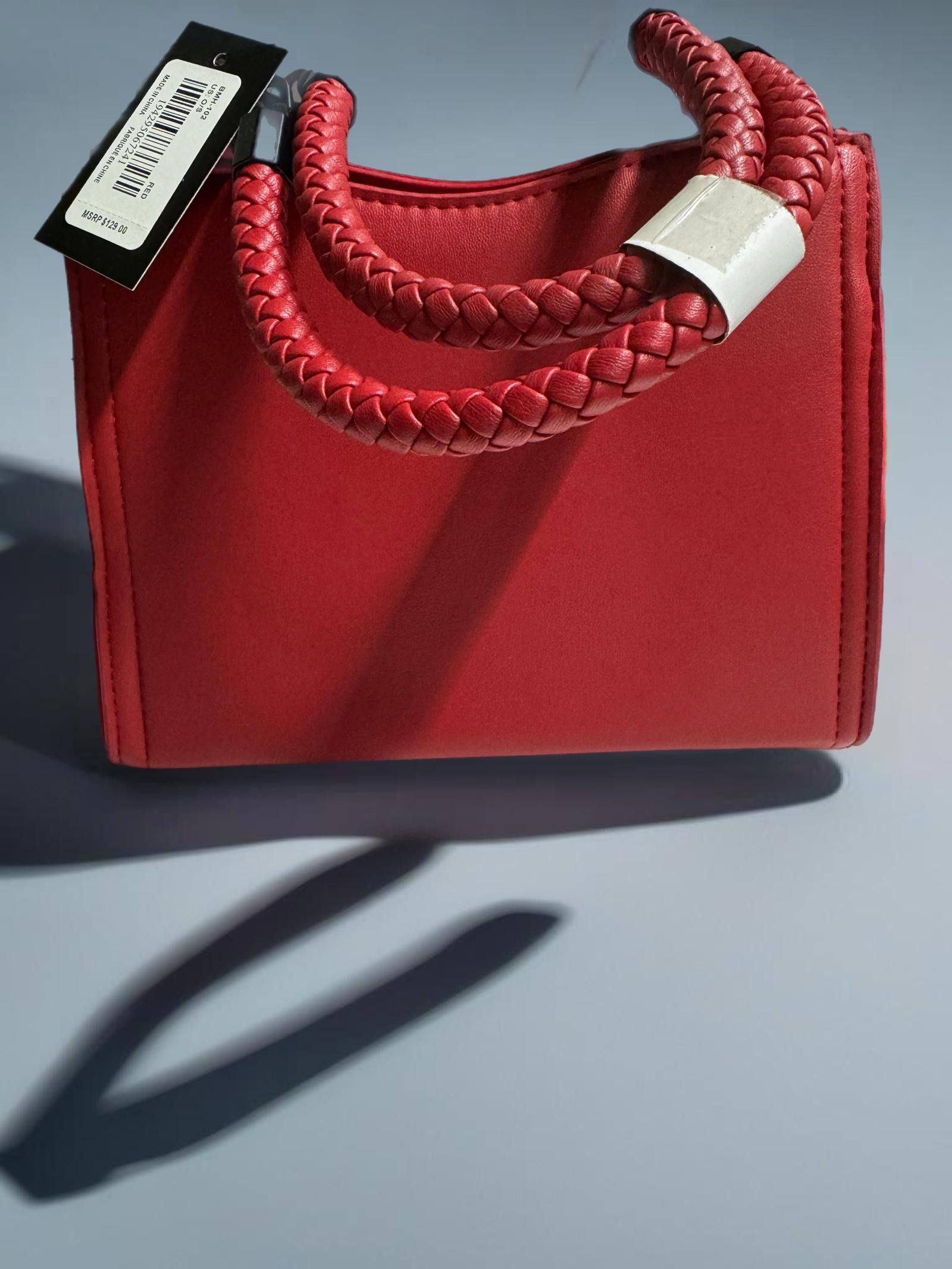 Designer Badgley Mischka Red Mini Handbag with Braided Handles Size ONE SIZE - 3 Thumbnail