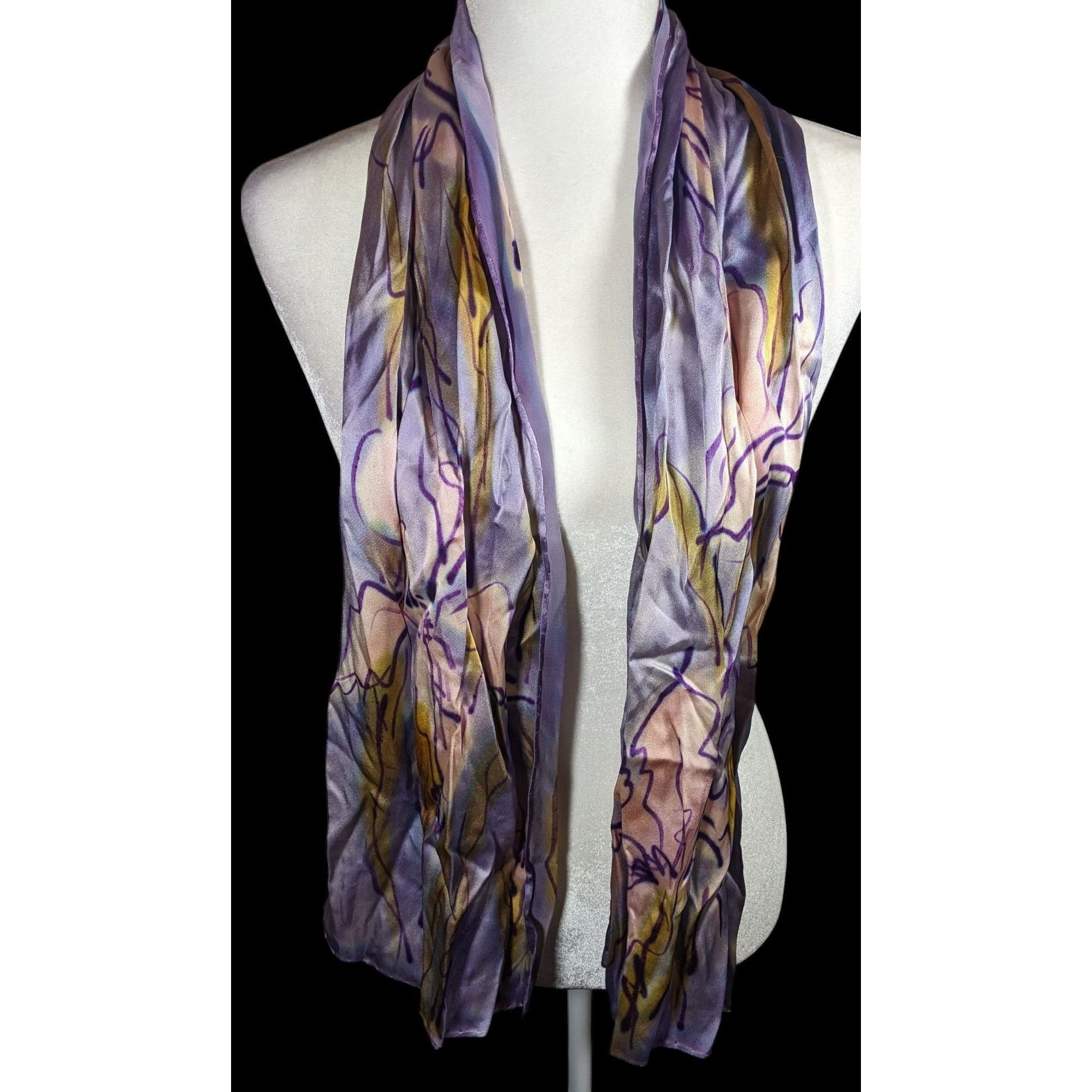 Other Abstract Floral Hand Painted Signed Purple Silk Art Scarf Size ONE SIZE - 1 Thumbnail