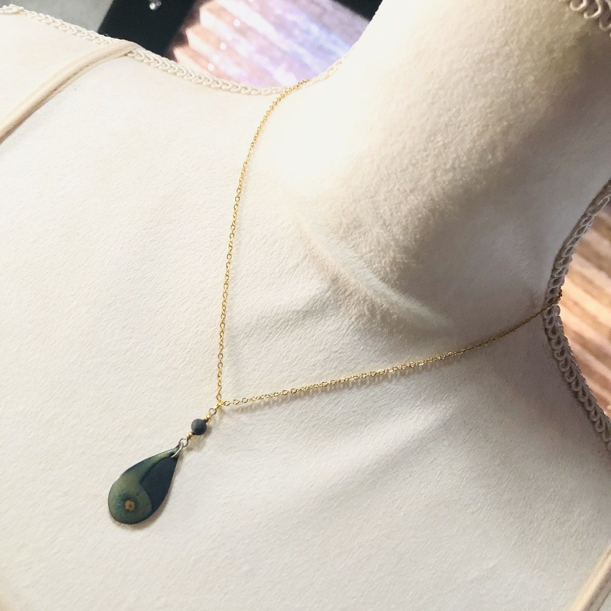 Handmade Handcrafted painted raindrop beaded pendant necklace Size ONE SIZE - 1 Thumbnail
