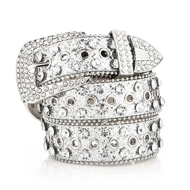 Leather Gorgeous Rhinestone Studded PU Leather Belt Size ONE SIZE - 1 Thumbnail