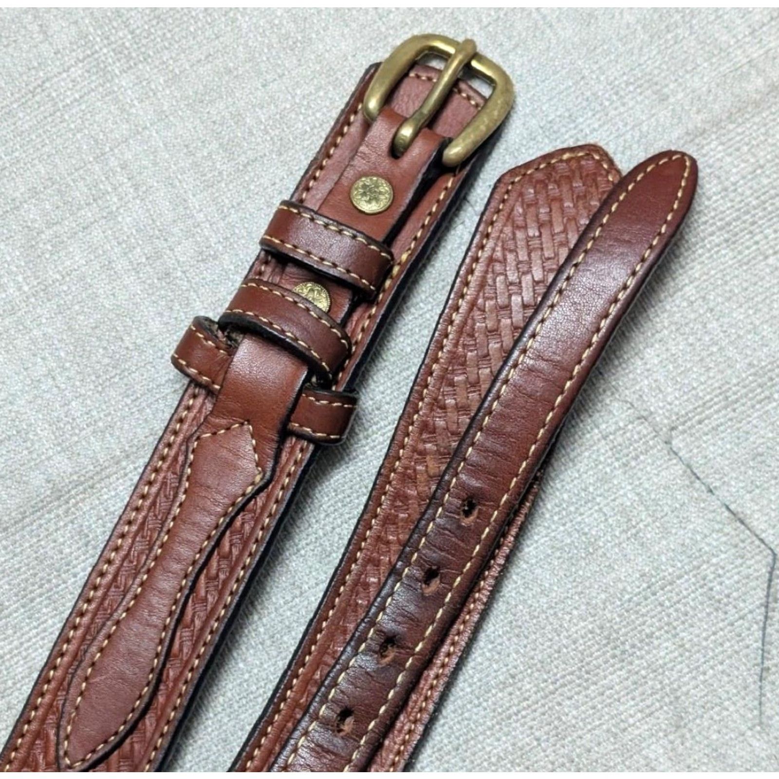 Vintage VINTAGE Amish Made Belts Western Belt Ranger Belt 48 Brown Tooled Leather USA Made Men Size 48/49 Belt Width 1-1/2" Cowboy Ranger Western Mens Size ONE SIZE - 5 Thumbnail