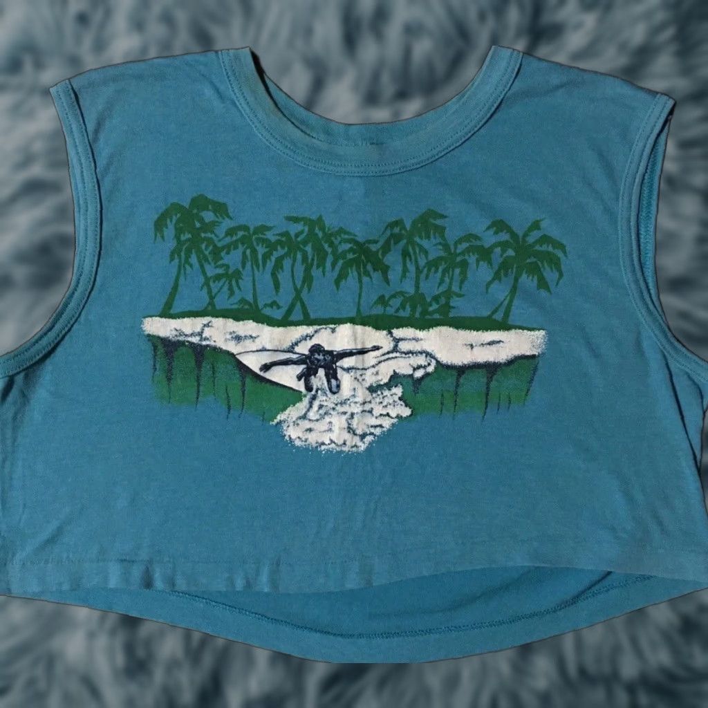 Vintage Vtg 80s Surf Faded Cropped Sleeveless Shirt L USA Blue Size L / US 10 / IT 46 - 1 Thumbnail