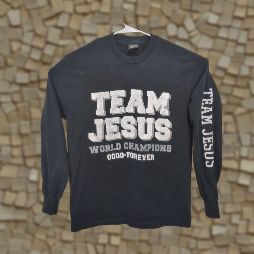 Vintage VINTAGE Space Jam Shirt Jesus World Champions T-Shirt Crew Neck Long Sleeve Black Mens M Size US M / EU 48-50 / 2 - 1 Thumbnail