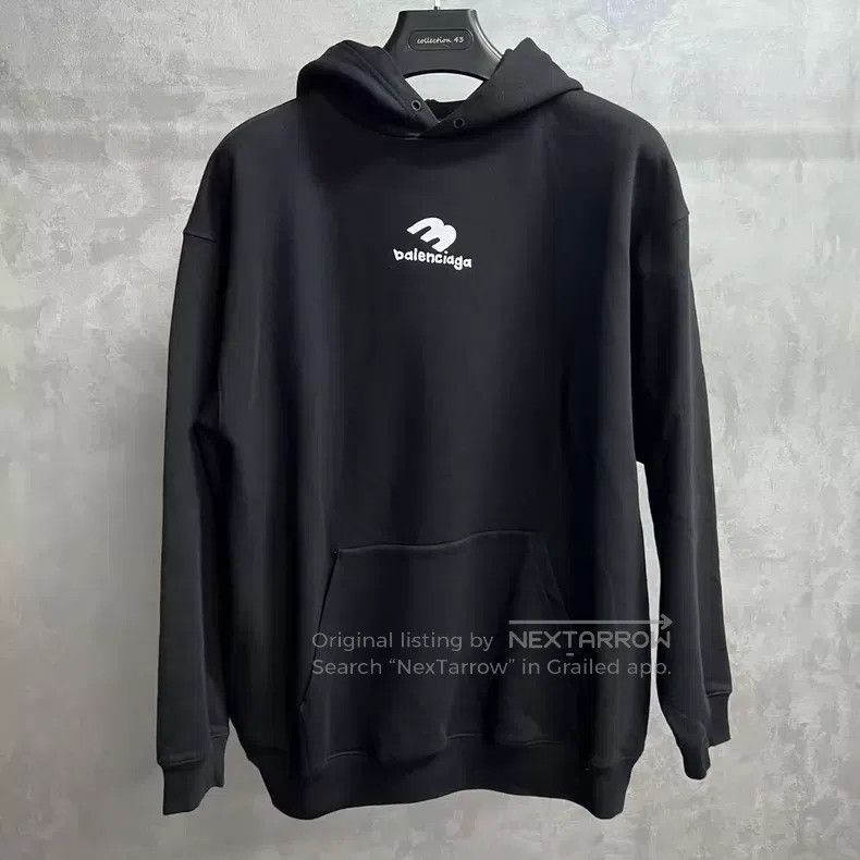 Balenciaga Black Logo Letter Printed Long Sleeve Sweatshir, Men's