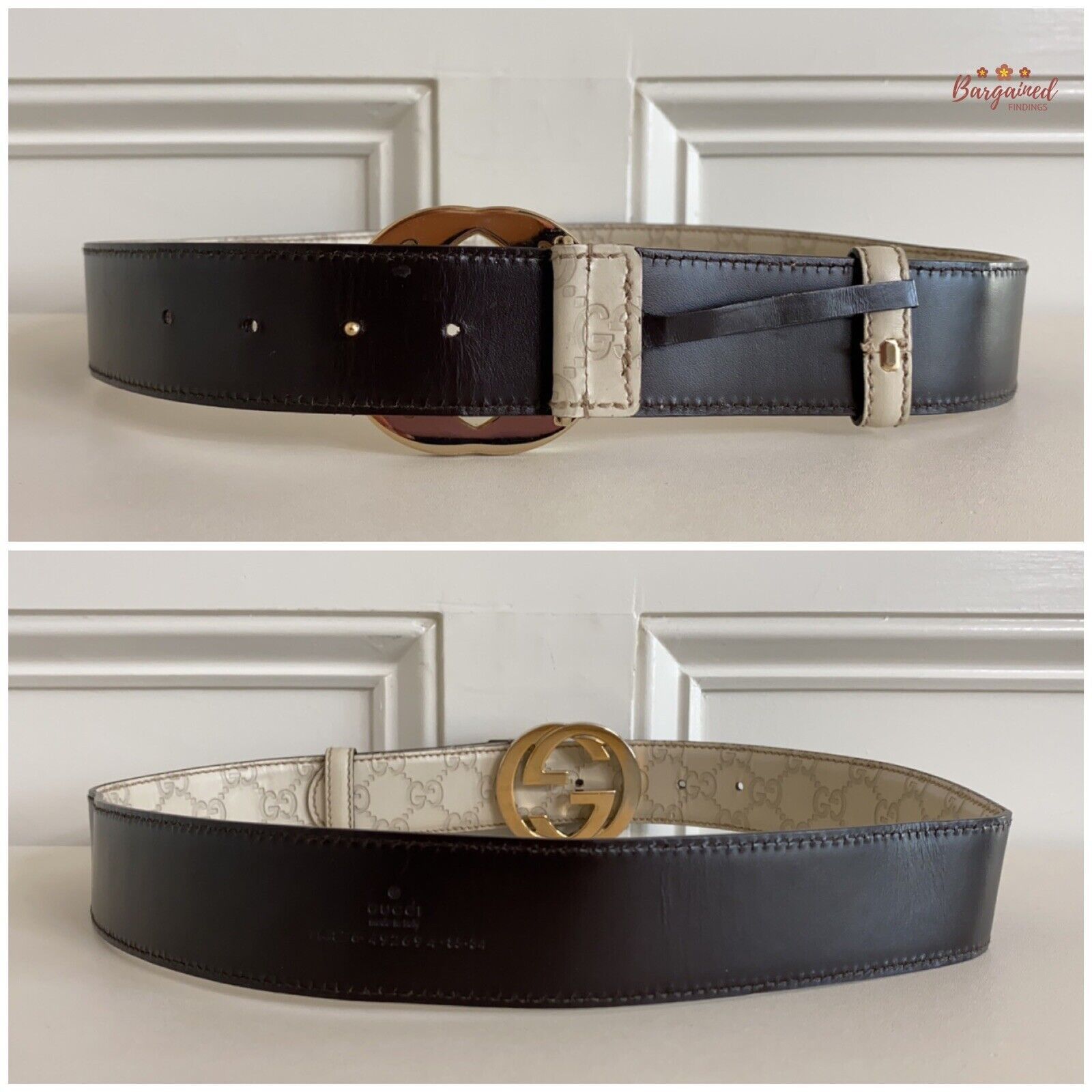Gucci Gucci Cream Guccissima Leather Gold Interlocking Buckle Belt Size 30 - 3 Thumbnail
