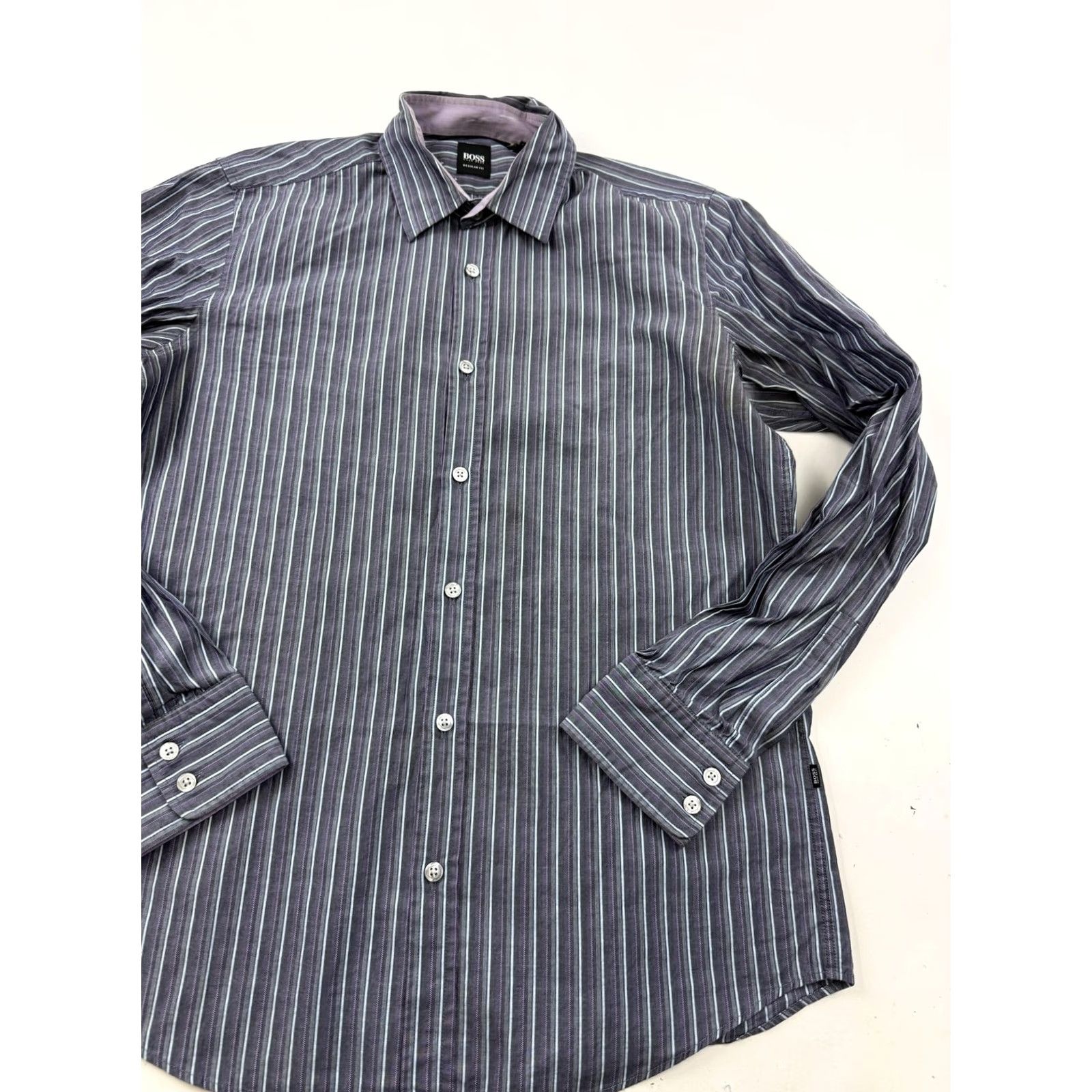 Hugo Boss BOSS Hugo Boss Shirt Mens M Gray Striped Long Sleeve Regular Fit Dress Top Size US M / EU 48-50 / 2 - 2 Thumbnail
