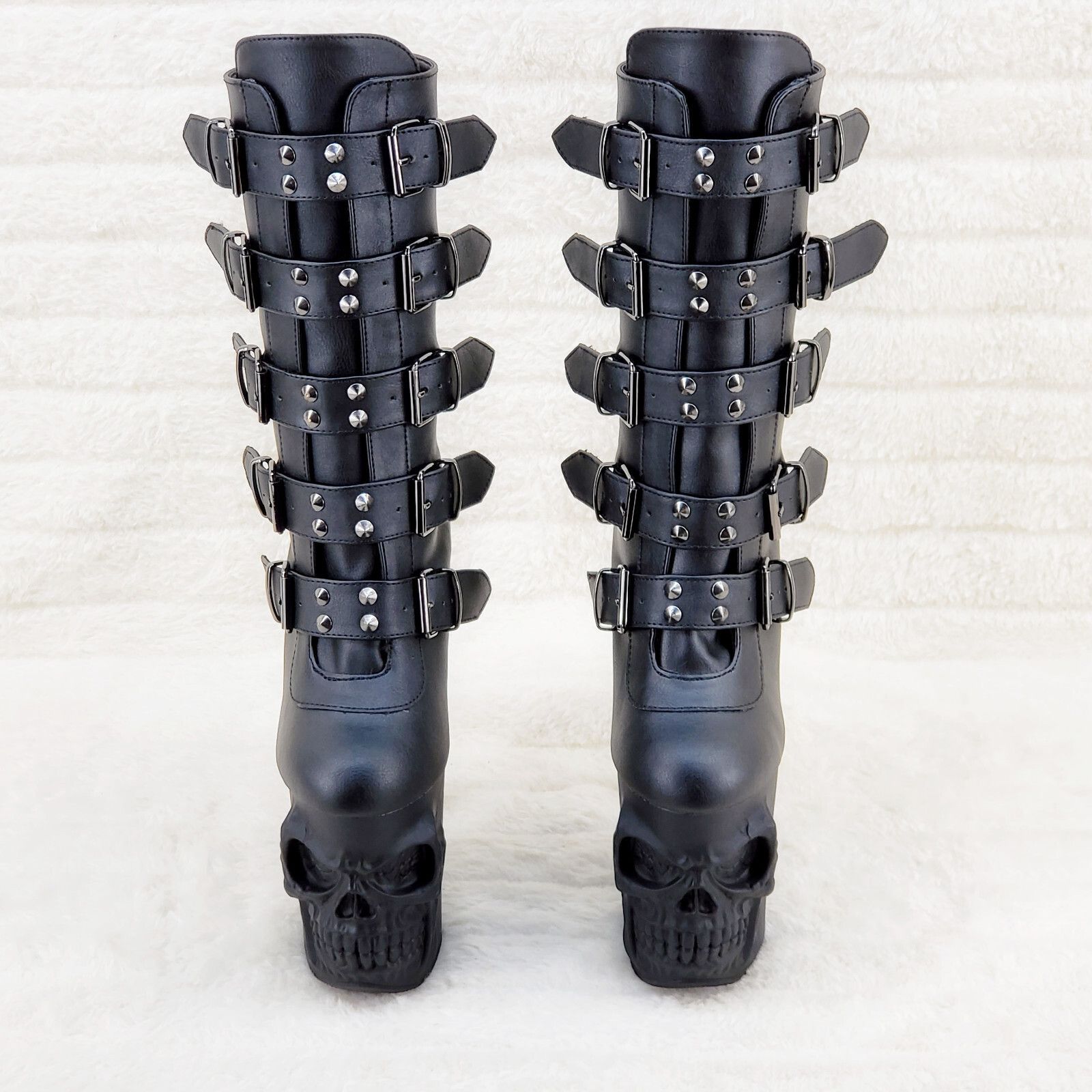 Other Rapture Black Matte Skull & Bones 8" High Heel Platform Boot Size US 8 / IT 38 - 3 Thumbnail