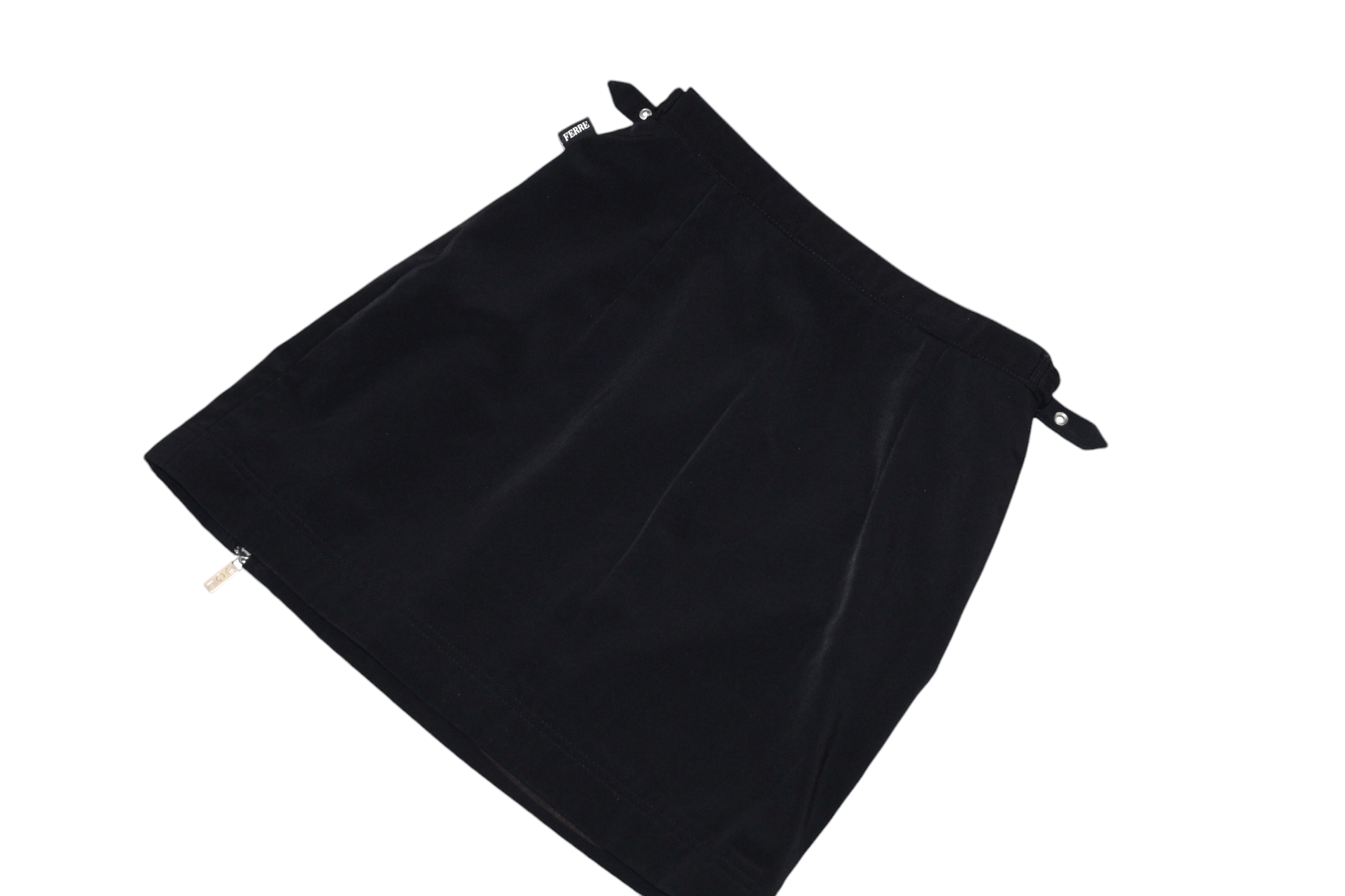 GF Ferre Vtg GF Ferre Jeans lined glossy black wrap zip mini skirt Size 29" - 15 Thumbnail
