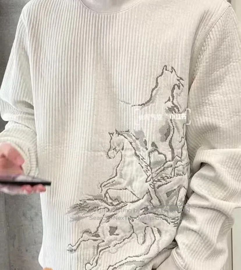 Hermes Hermes White horse totem jacquard cotton round neck long s Size US M / EU 48-50 / 2 - 8 Thumbnail