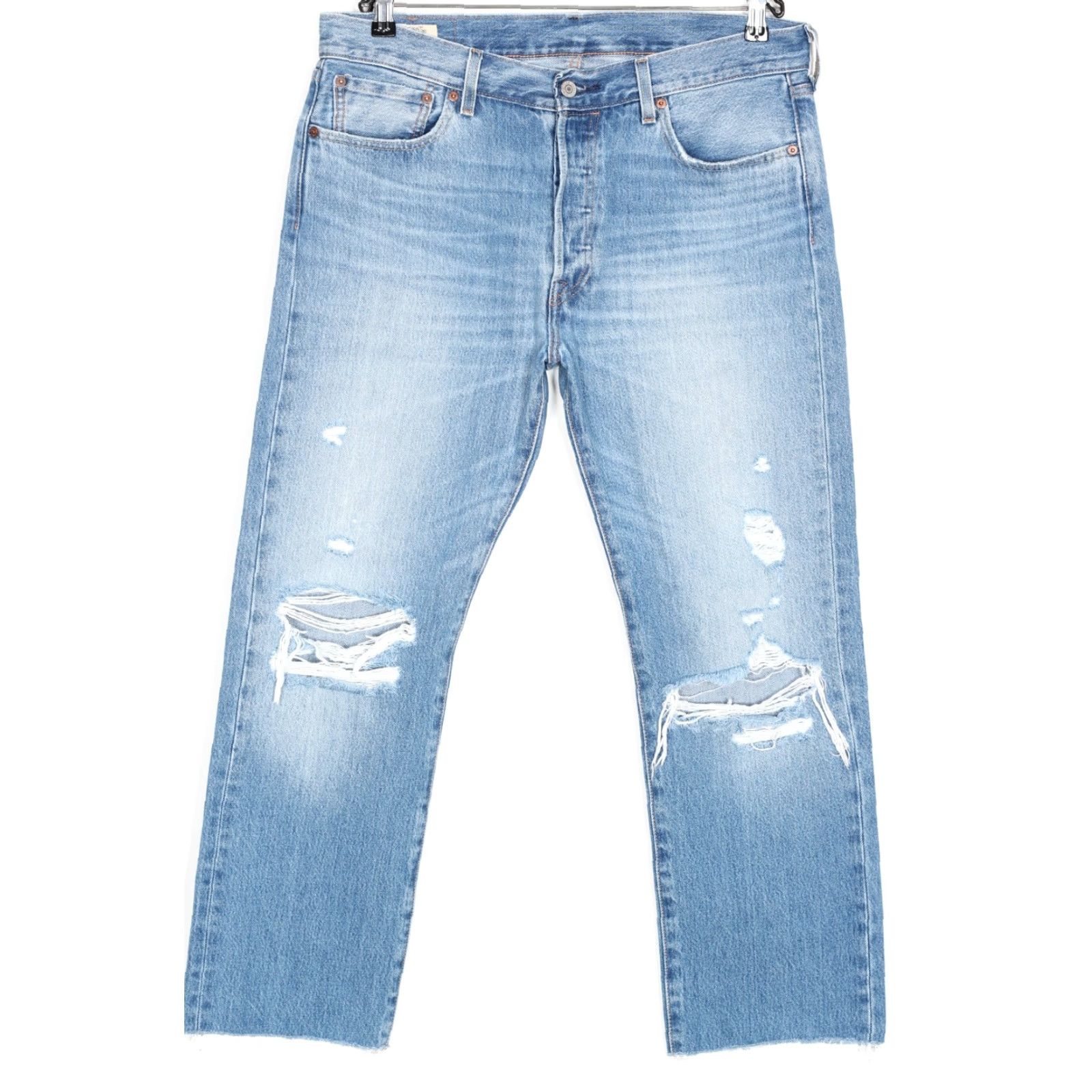 Levi's VINTAGE Levi's 501 Jeans Men 34x28 Distressed Raw Hem 150th Anniversary Edition Denim Blue 5-Pocket Straight Waist 34 Inseam L28 DZ7361 Mens Size US 34 / EU 50 - 2 Thumbnail