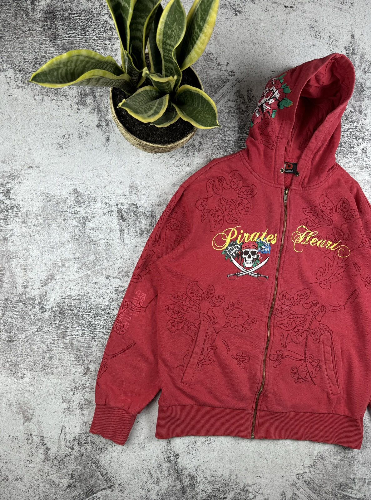 Japanese Brand × Vintage Y2K Skull John Devin Pirates Heart Ed Hardy Style Zip Hoodie Size US L / EU 52-54 / 3 - 3 Thumbnail