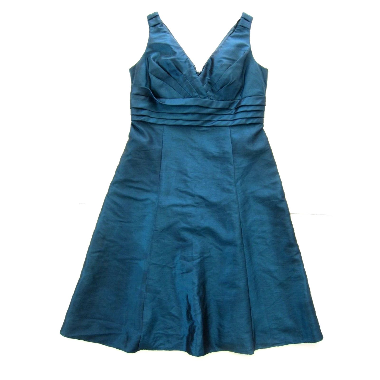 Vintage JS Boutique Green Taffeta V-Neck Pleated Sheath Tank Dress Women 10 Size L / US 10 / IT 46 - 2 Thumbnail