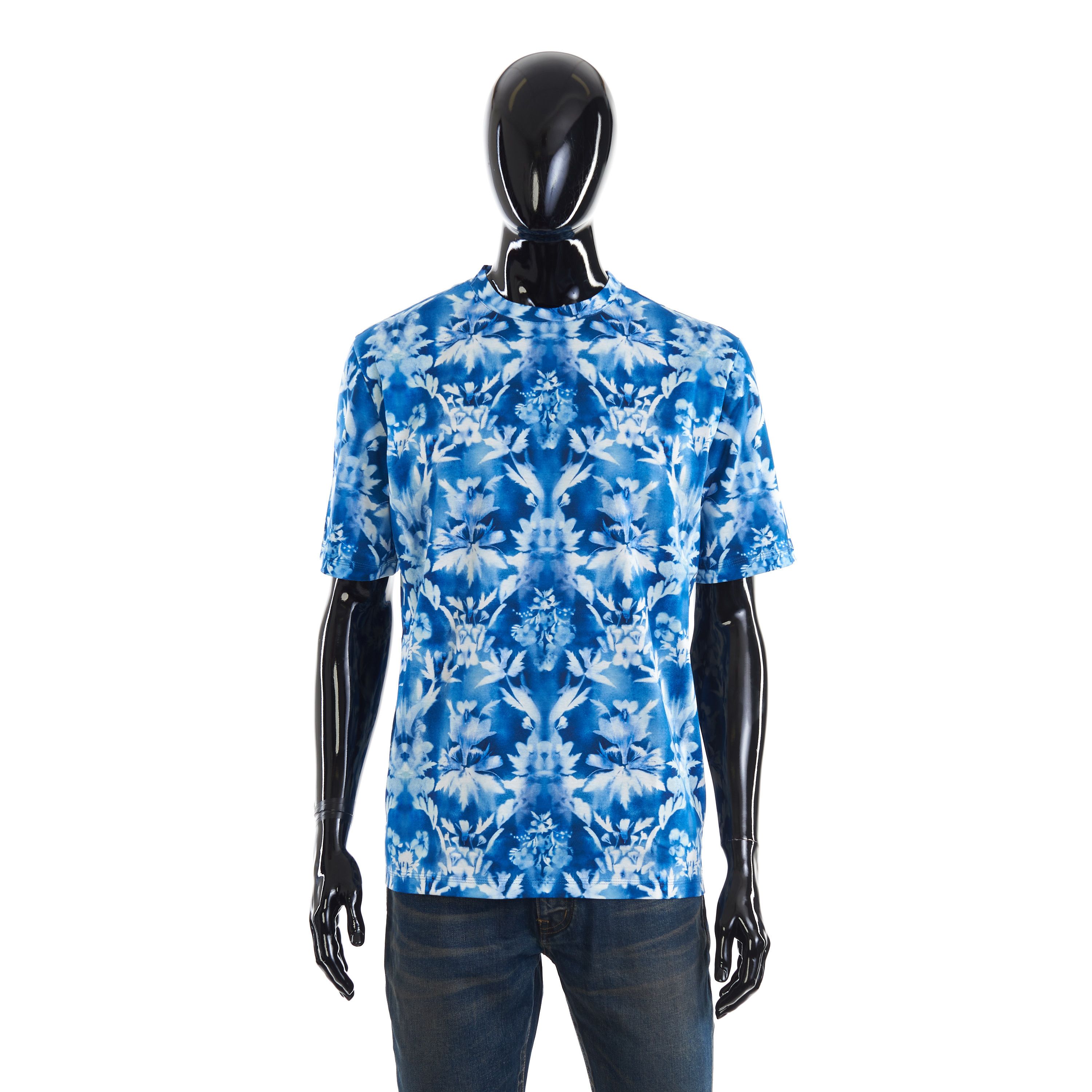image of Berluti Indigo Blue Printed T-Shirt in Cyanotype Indigo Blue, Men's (Size Large)