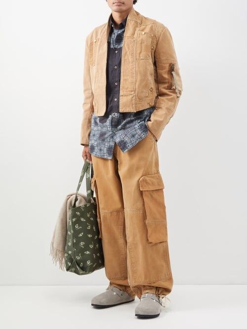 Greg Lauren o1mle0125 Work Canvas Cropped Jacket in Tan Size US M / EU 48-50 / 2 - 2 Thumbnail