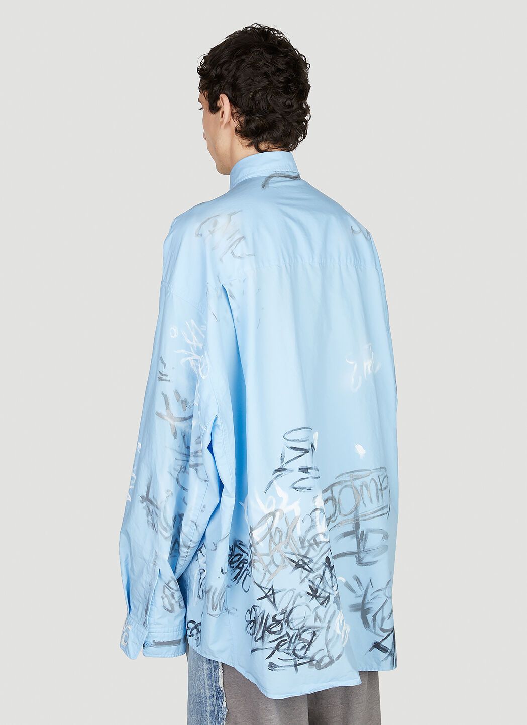 Balenciaga o1mt1gz0325 Unisex Graffiti Shirt Oversized in Blue Size US XL / EU 56 / 4 - 4 Thumbnail
