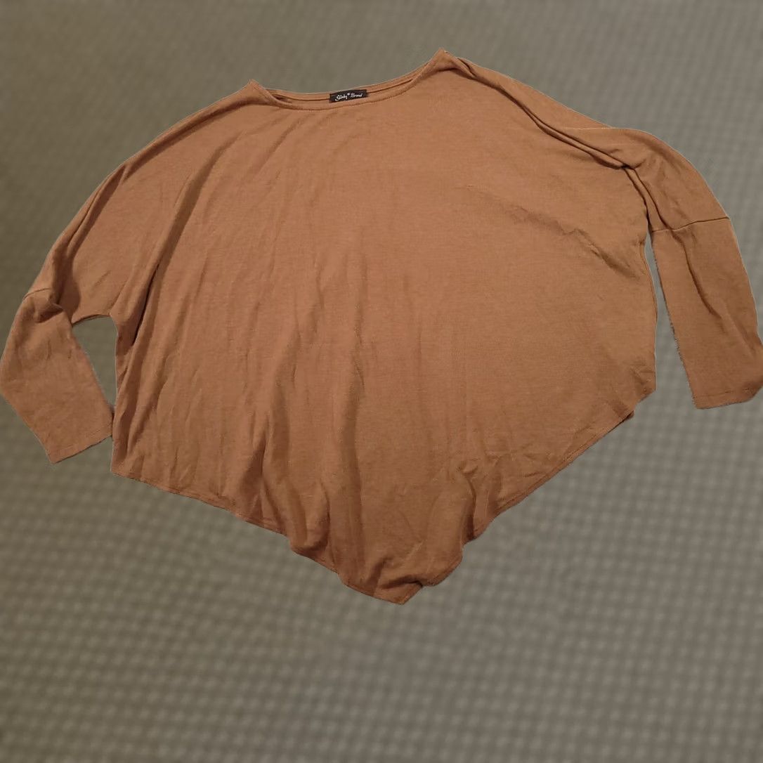 J Brand VINTAGE Slinky Brand Asymmetrical Hem Shirt Women 1X Plus Brown Stretch USA Made Shirt Women Plus Sized T-Shirt Tunic Long Sleeve Casual Size XL / US 12-14 / IT 48-50 - 1 Thumbnail