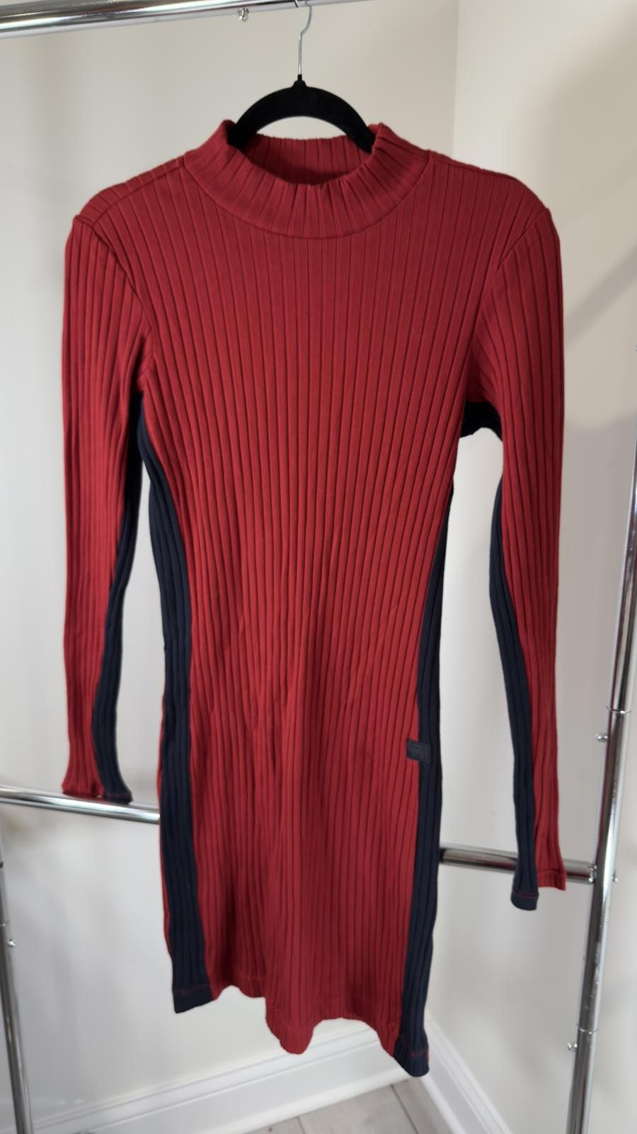 Other Chic Ribbed Long Sleeve Dress - Red & Navy Size L / US 10 / IT 46 - 2 Thumbnail