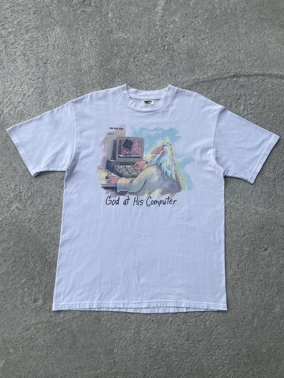 Vintage Tech Tee God at his Computer