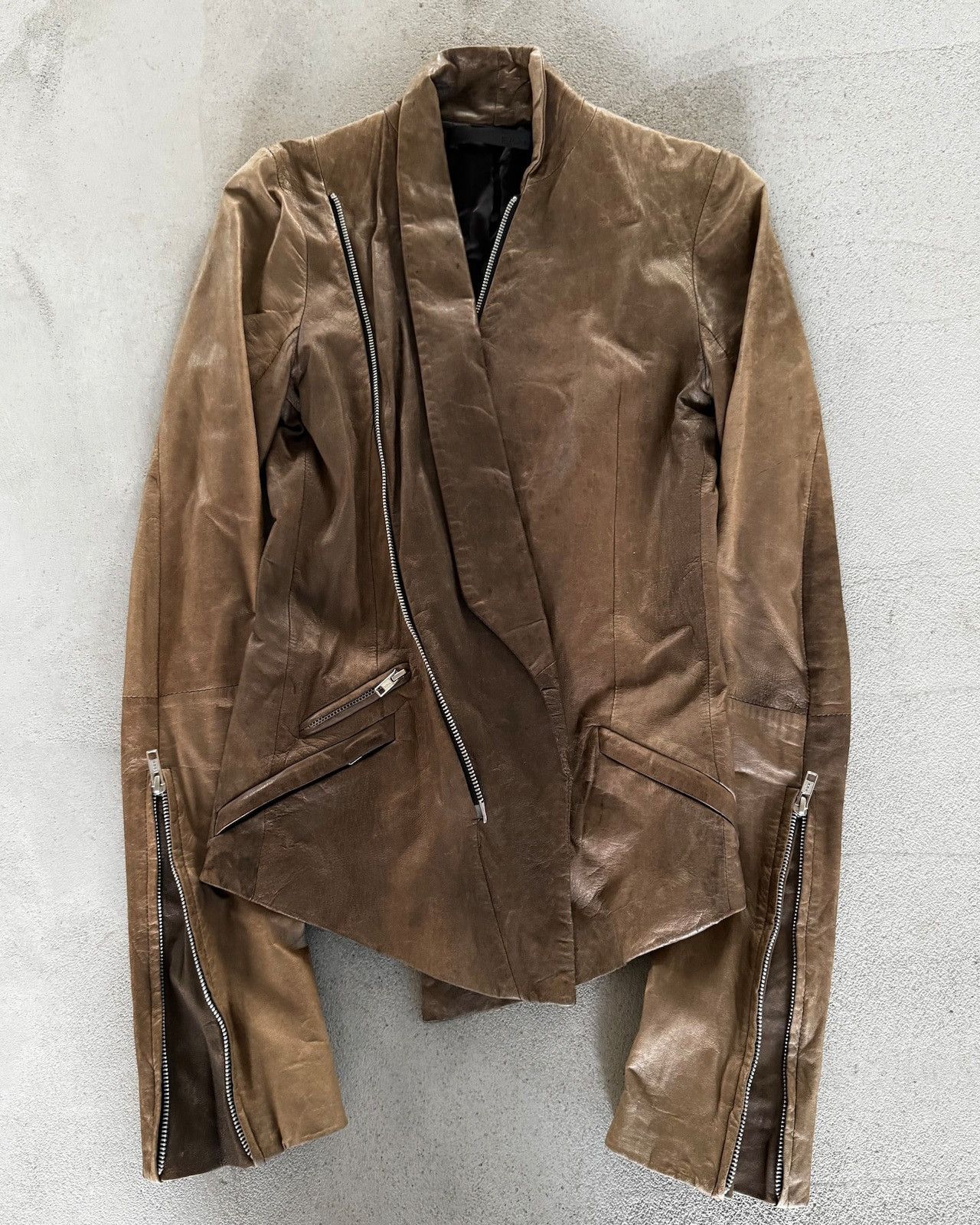 EKAM asymmetrical zip goatskin jacket