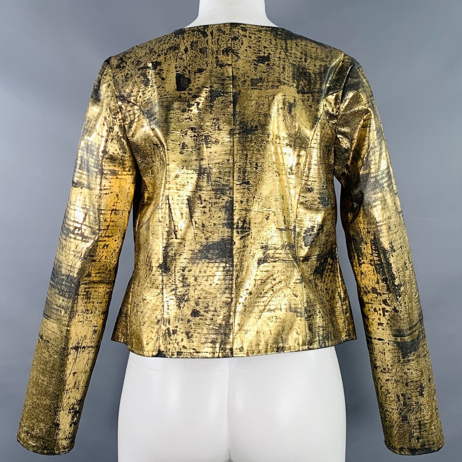 Other Size M Gold Black Cotton Blend Faux Leather Jacket Blazer Size M / US 6-8 / IT 42-44 - 3 Thumbnail