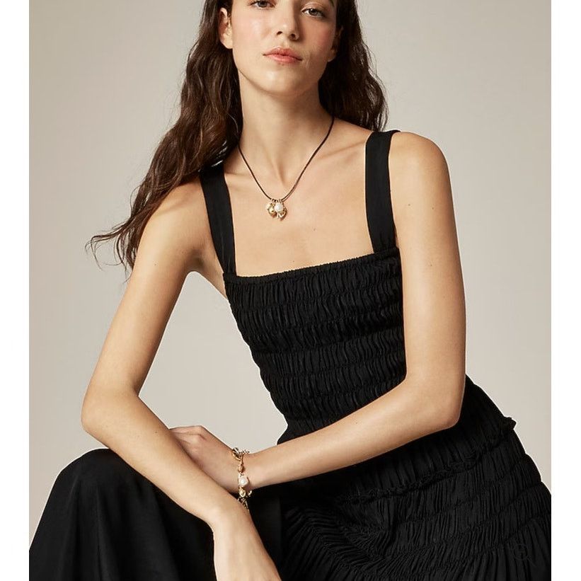 J.Crew J CREW Smocked Drop Waist Silky Midi Dress Black XXS NWT Size XXS / US 00 / IT 34 - 2 Thumbnail