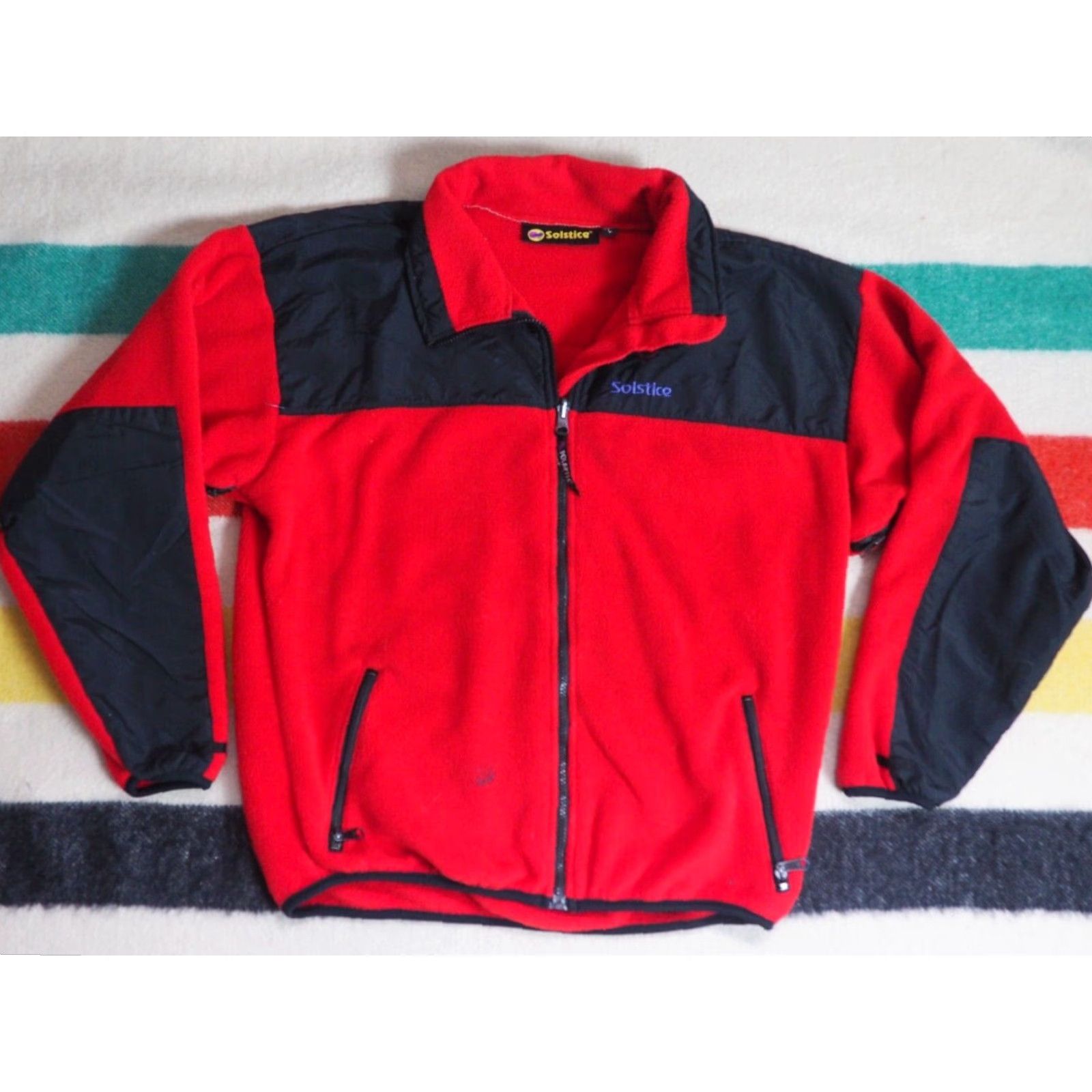 Vintage VINTAGE Solstice Jacket Shirt Mens L Red Black Nylon Fleece Zip 80s 90s Windbreaker Outdoor Hiking Walking Season Fall Winter Size US L / EU 52-54 / 3 - 2 Thumbnail
