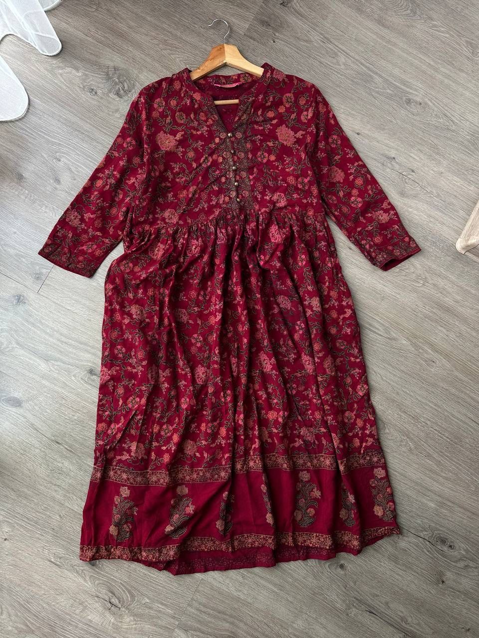 Japanese Brand × Vintage Vintage Japanese Red Flowers Rare Indian women's long Dress Size L / US 10 / IT 46 - 4 Thumbnail
