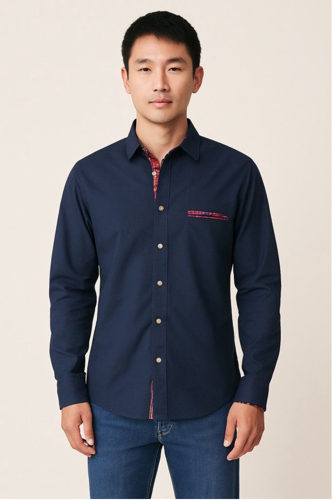 Unknown London Navy Button-Up Shirt w/ Bold Paisley Trim - Sz S 100% Cotton Size US S / EU 44-46 / 1 - 1 Thumbnail