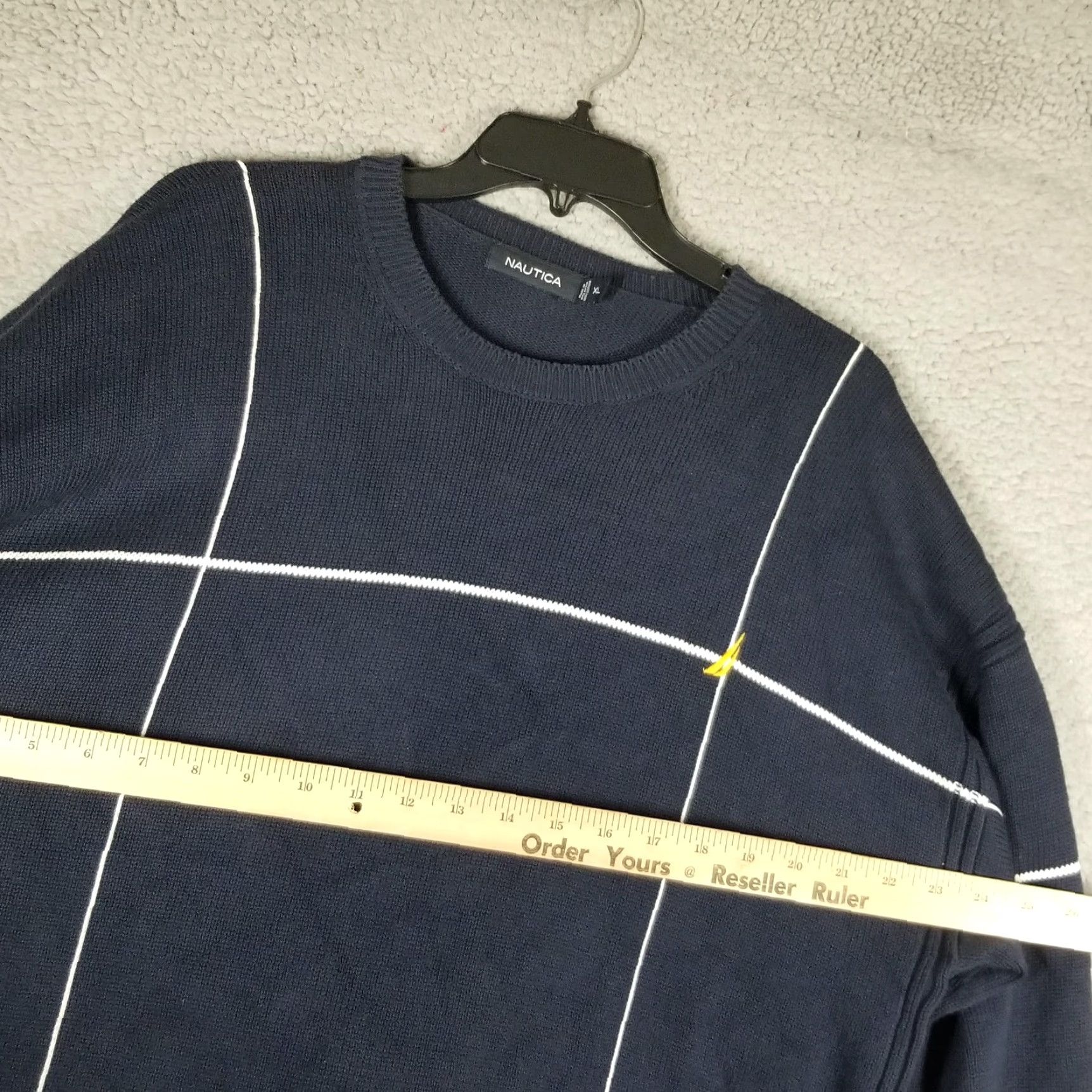 Nautica VINTAGE Nautica Sweater XL Navy Blue Windowpane Crewneck Cotton Pullover Mens Size US XL / EU 56 / 4 - 7 Thumbnail