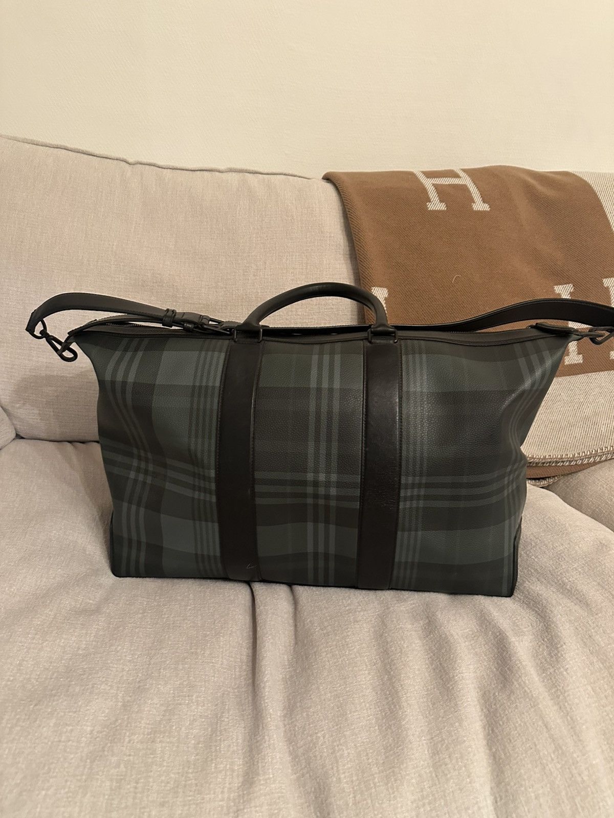 Mulberry Mulberry Clipper Holdall Green Tartan Travel Bag — Leather Size 46 - 5 Thumbnail