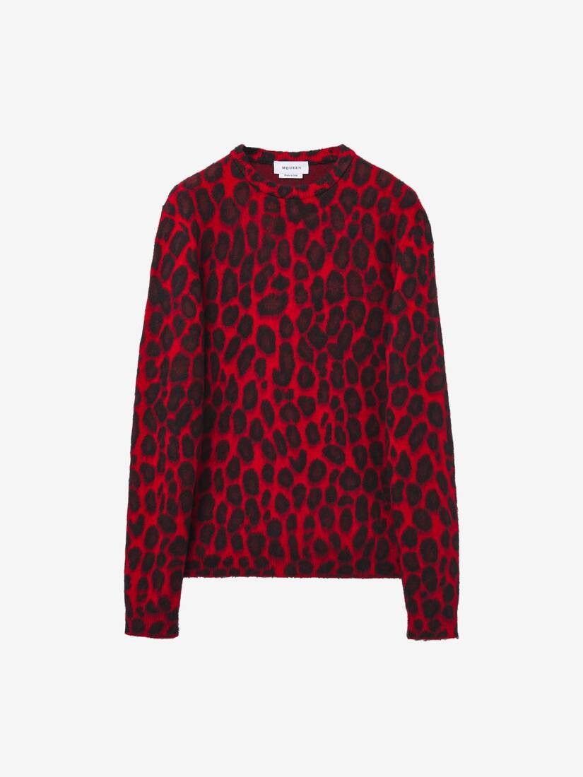 Alexander McQueen o1w1db10925 Leopard Jacquard Jumper in Red Size US S / EU 44-46 / 1 - 1 Thumbnail
