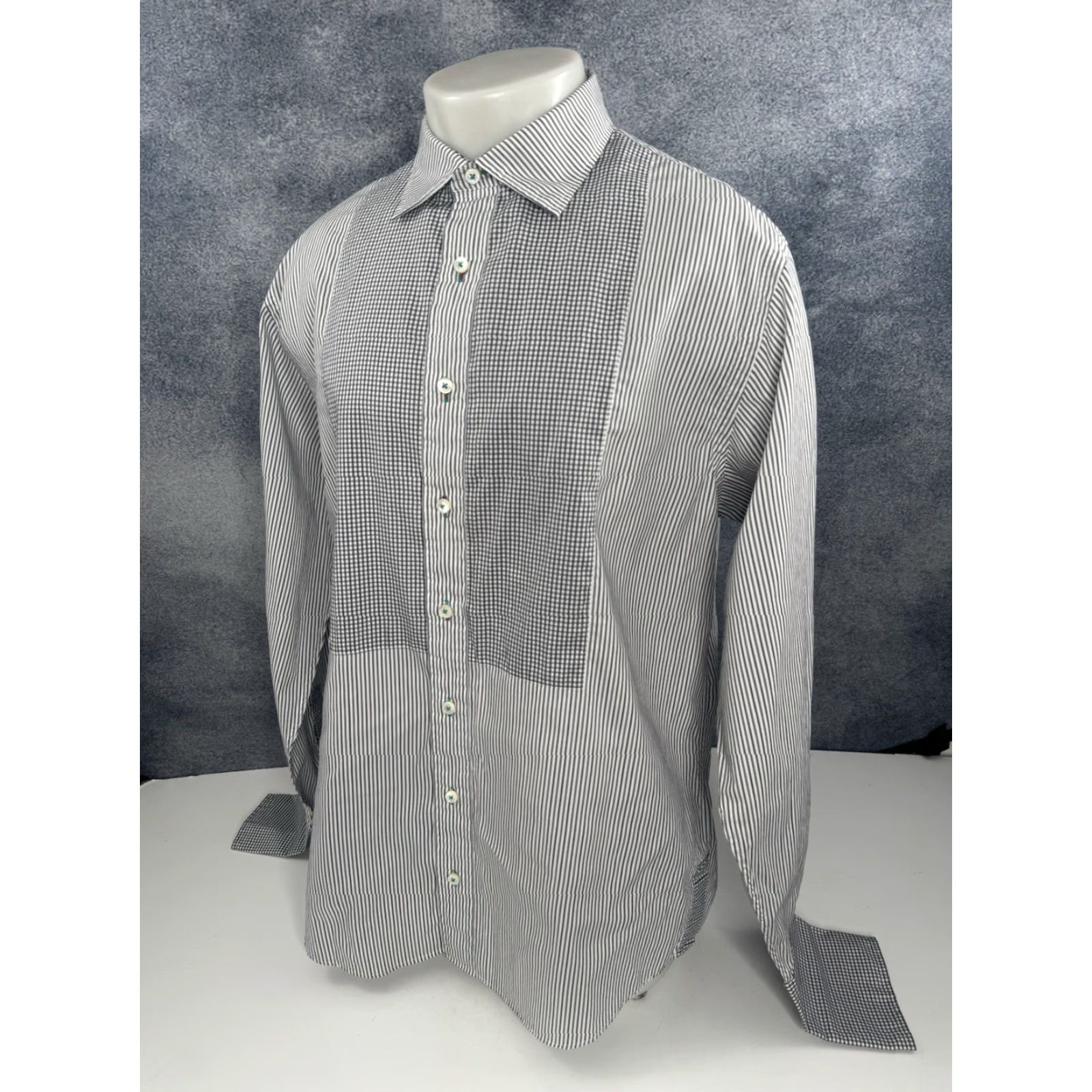 Alexander Julian ALEXANDER JULIAN / PRIVATE RESERVE - Bib FRENCH CUFF Tuxedo XL Shirt Mens Long Sleeve White / Black / Gray Size US XL / EU 56 / 4 - 3 Thumbnail