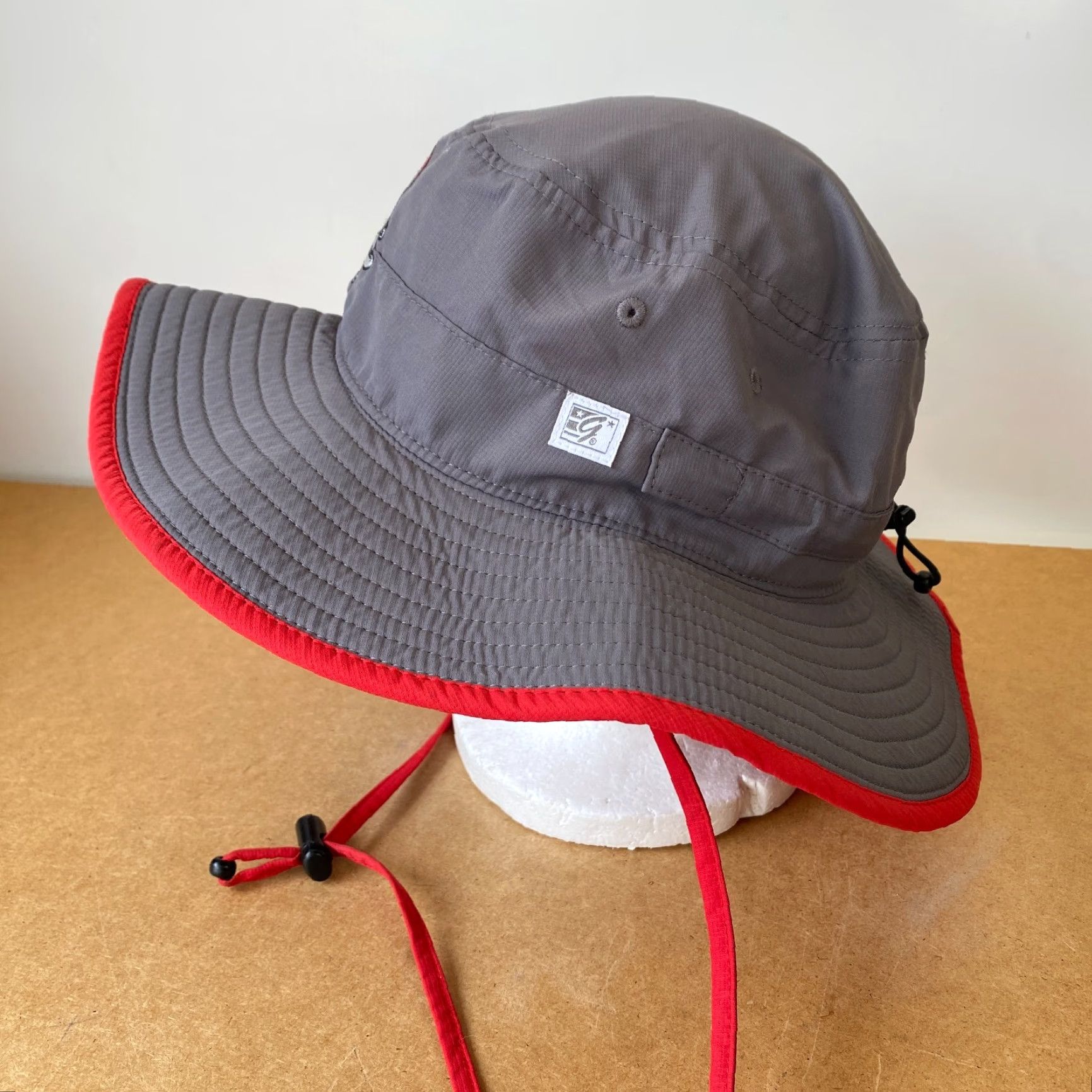 Vintage VINTAGE Lincoln High School Trojans Sun Hat Boonie Gray Red Volleyball Mascot Stockton Size ONE SIZE - 3 Thumbnail