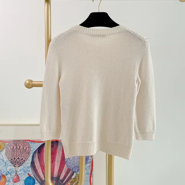 Dior Dior Beige rhinestone knitted sweater Size XXS / US 00 / IT 34 - 2 Thumbnail