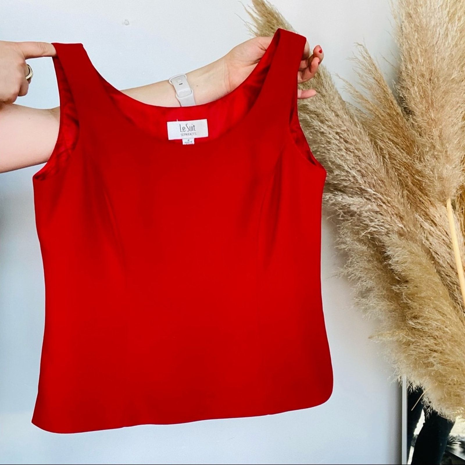 Vintage VINTAGE LE SUIT Red Scoop Tank Top Crop Shell Blouse Shirt Size S / US 4 / IT 40 - 3 Thumbnail