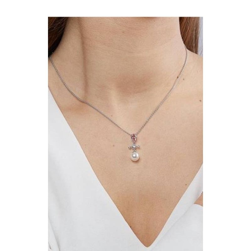 Swarovski Swarovski Perfection Silver Necklace Pink RHS Crystal Pearl Size ONE SIZE - 9 Thumbnail