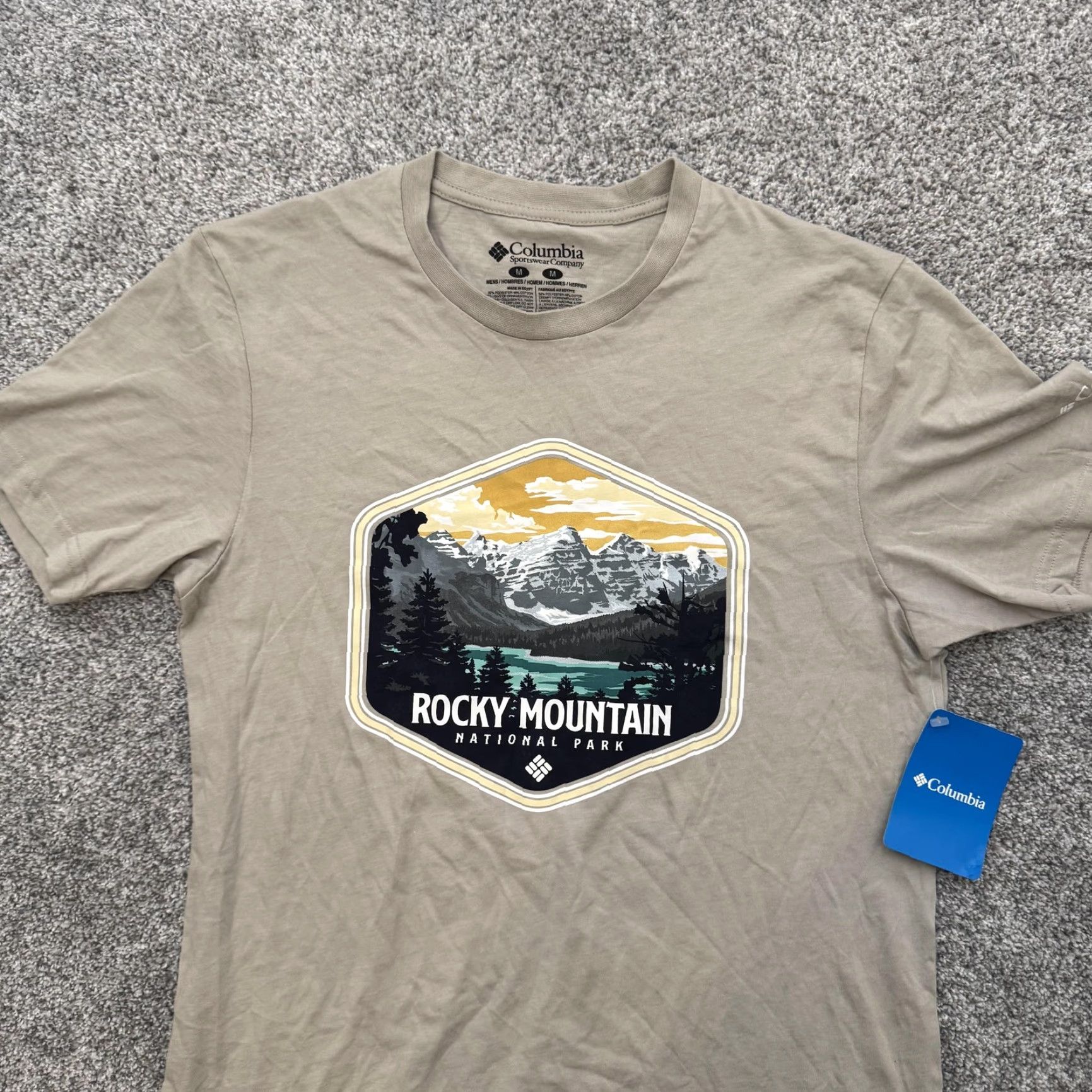 Vintage Columbia Shirt Mens Medium Graphic Print Tee Beige Rocky Mountain National Park Outdoor NWT Size US M / EU 48-50 / 2 - 6 Thumbnail