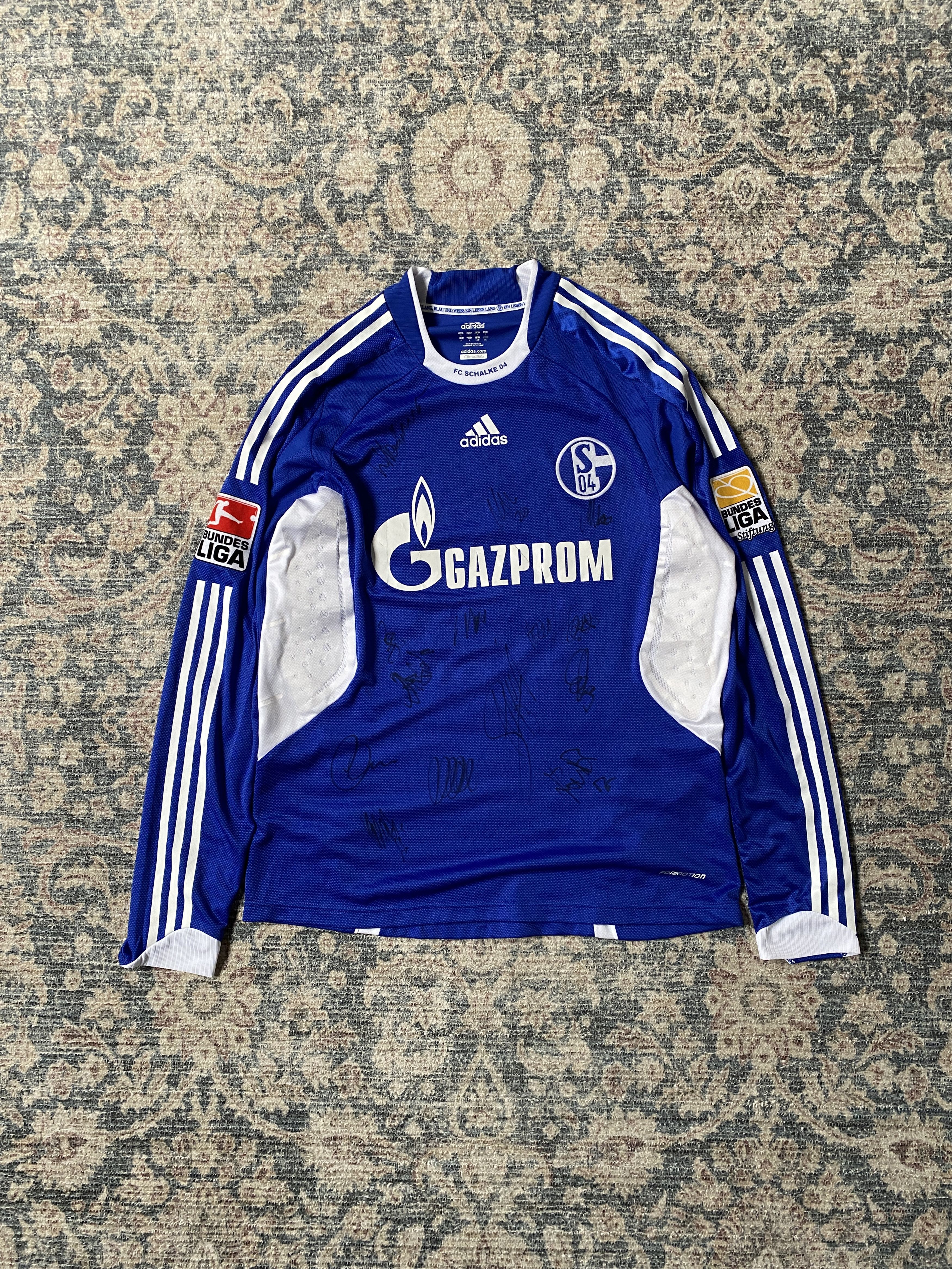 image of Adidas Soccer Gasprom Jersey Schalke Signed With Autographs in Navy, Men's (Size Large)