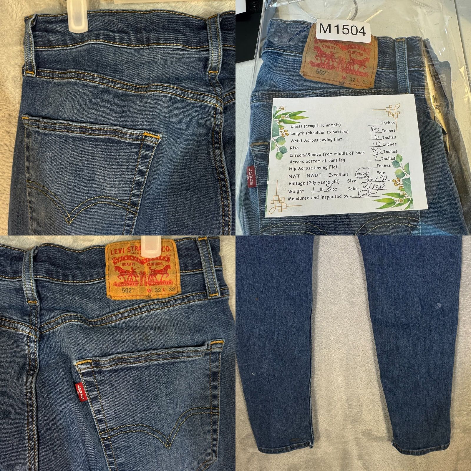 Levi's Levi's 502 Jeans 32x32 Blue Denim Stretch Mid-Rise Straight Leg Mens Size US 32 / EU 48 - 8 Thumbnail